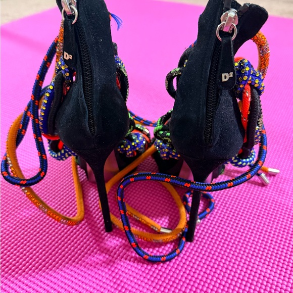DSQUARED2 Multicolor Braided Rope Wrap Heels - Picture 9 of 12